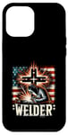 Coque pour iPhone 12 Pro Max Soudeur Drapeau Américain Soudage Foi Croix Chrétienne Soudure