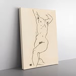 Study Of A Naked Woman Vol.2 By Egon Schiele Classic Painting Canvas Wall Art Print Ready to Hang, Framed Picture for Living Room Bedroom Home Office Décor, 50x35 cm (20x14 Inch)