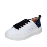 Chaussures Femme ALEXANDER SMITH 37 Ue Baskets Blanc Cuir Bleu Tissu EX616-37