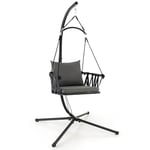 COSTWAY Fauteuil Suspendu 1 Place avec Support en Acier, Balançoire Suspendue avec Siège Rembourré et Coussin Amovible, Chaise Hamac pour l'Intérieur et l'Extérieur, Charge 150 KG, Gris