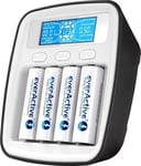 everActive Chargeur pour 4 Piles AAA AAA AAA - Professionnel Rapide - Affichage LCD - Test de capacité - Prise USB Type C - Modèle NC1000M