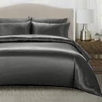 Luofanfei Housse de Couette 200x200 Gris Anthracite Satin Parure de lit Unie Adulte 2 Personne Ensemble Literie Modern Uni Linge de Lit avec Fermeture éclair et 2X 65x65cm Taies d'oreiller