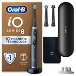 Oral-B iO8 Electric Toothbrush For Adults, App Connected Handle, 3 Toothbrush Heads, Travel Case & Toothbrush Head Holder, 6 Modes, Teeth Whitening, 2 Pin UK Plug