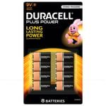 Duracell Power Plus Size Type 9v Alkaline Battery Long Lasting Pack 8 Batteries