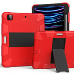 Compatible with iPad 12.9 Inch Tablet Protective Case, Silicone PC Two Colours Stand Tablet Protective Case, Red & Black