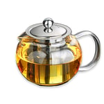 Safe + Lead-Free Glass Teapot Kettle – 33 oz /1 L Capacity – Removable Stainless Steel Infuser – Great ForBlooming and Loose Leaf Tea Brewer,
