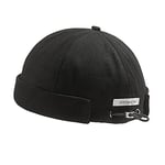 CLAPE Bonnet Docker en Coton Casquette sans Visiere Homme Femme Unique Street Décontracté Brimless Chapeau Bonnet Marin, Noir / 56-59cm