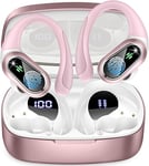 Wireless Earbuds, Bluetooth 5.3 Sport Headphones HiFi Stereo Noise Cancelling Earbuds with HD Mic, 50H Wireless Headphones Dual LED, In Ear Ear Buds with EarHooks, IP7 Bluetooth Earphones, Rose