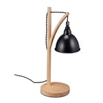 Relaxdays Lampe de table, abat-jour en métal suspendu, bois, E14, HxLxP 52x18x26 cm, style industriel, noir