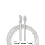 Nedis Lightning Kabel | USB 2.0 | Apple Lightning 8-Pinners | USB-C™ Hann | 480 Mbps | Gull belagt | 2.00 m | Rund | Flettet / Nylon | Aluminium | Deksel Vindusboks