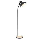 Eglo Lampadaire Lubenham, luminaire sur pied vintage de style industriel, lampe de salon rétro en acier et bois, noir et brun, douille E27, certifié FSC, avec interrupteur