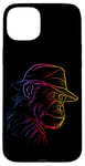 Coque pour iPhone 15 Plus Contour arc-en-ciel primate portant un chapeau