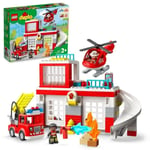 LEGO 10970 DUPLO Brandstationen och helikoptern, lastbilsleksak, motorkunskaper, stora klossar, present till barn från 2 år Flerfärgad