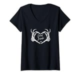 Womens Dead Inside Funny Skeleton Hands Heart Halloween Costume V-Neck T-Shirt