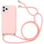 Phoona Coque pour Apple iPhone 13 Mini 5,4" Rose Clair Silicone Cordon Téléphone Housse, Collier pour Étui Colliers de Etui Aesthetic Réglable Lanyard Mince Antichoc Cover Case pour iPhone 13 Mini