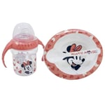 Disney Minnie Mouse Coffret cadeau pour enfants, en plastique et silicone sans BPA, avec biberon, bol et cuillère, lavable et réutilisable