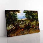 Big Box Art A Woodland Road with Travellers by Pieter Bruegel The Elder Canvas Wall Art Print Ready to Hang Picture, 76 x 50 cm (30 x 20 Inch), Blue, Cream, Cream