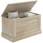 HOMCOM Coffre de rangement, coffre à jouets en bois, avec charnière de sécurité, pour salon, entrée, 80 x 40 x 45 cm, bois naturel