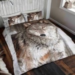 Wolf King Double Duvet Cover And Pillowcase Set Reversible Woodland Wild Animal