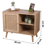 Meuble de rangement en cannage 2 niches 1 porte pieds scandinaves 80 x 39 x 66 cm