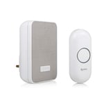 Byron DBY-22322UK Wireless Plug in Doorbell Set, 150 m Range, 16 Melodies, Visual Alert System, White & Grey mesh