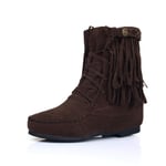 Bottines plates à lacets et franges en daim pour femme, marron, 42 EU