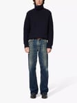 Nudie Jeans August Roll Neck Chunky Knit Wool Jumper, Navy