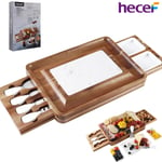 38cm Large Acacia Wood Cheese Board Set Charcuterie Platter Drawers Cutlery Set