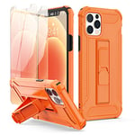 ORETECH Coque pour iPhone 12 Pro Max avec [2 Verre Trempé] et [Support],Anti-Rayure Coque iPhone 12 Pro Max Coque Antichoc PC Rigide TPU Souple Bumper Etui pour iPhone 12 Pro Max Case 6,7''Orange