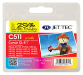 Jet Tec CL511 Colour Ink Cartridge Compatible With Canon Printers Remanufactured