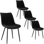 Woltu - Lot de 4 Chaise de Salle à Manger Chaise de Cuisine, Assise rembourrée Lin épais, Pieds en métal, Noir