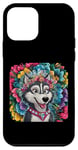 Coque pour iPhone 12 mini Husky et belles fleurs