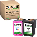 COMETE, fabriqué en France - 301-2 Cartouches d'encre Compatibles avec HP 301 pour HP Envy 4520 5530 DeskJet 1510 3050 OfficeJet 2620 2622 - sans Affichage du Niveau d'encre (Noir et Couleur)