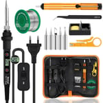 Fer à Souder Kit 80W Température Réglable 180-520°C Electronique de Precision avec Interrupteur on/off, 5 Conseils de soudage, Pompe à Dessouder, Fil