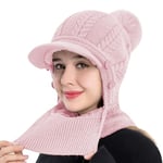 Rayson Bonnet Femme Hiver Doublé Polaire avec Pompon Tricoté Chapeau Chaud et Chic Bonnet Cagoule Femme Cache Cou Protege Oreilles 3 in 1(Rose, Taille Unique)