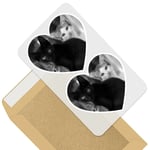 2 x Heart Stickers 7.5 cm - BW - Cute Kittens Black Tabby Ginger Cat  #43908