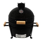 Barbecue Charbon de Bois Mini Kamado, BBQ Céramique Noir 40,6cm avec Poignée en Bois, Thermomètre Intégré, Ventilation Supérieure & Inférieure, Extérieur Jardin Camping