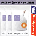 Simplehuman Code h size H Bin Liners H 30L-35L White bin bags Size H Pack of 60