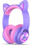 Kids Bluetooth Headphones, iClever BTH19 Cat Ear Kids Headphones - PURP:LE