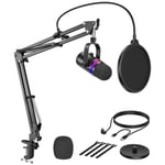 TECURS Micro Gaming Kit - Micro Condensateur RGB avec Bras et Support Bureau, Bouton Silence, Contrôle de Gain, USB Microphone pour Podcast, Streaming, Enregistrement Musique, Android/Mac /PS4/PS5