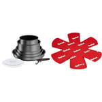 Tefal Ingenio Batterie de cuisine 20 p, Poêles, Casseroles & Set de 4 Protectors, Plastique, Rouge, 38 x 36 x 1 cm