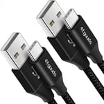 Câble USB C [1m, Lot de 2], USB C vers USB Cable 3A Charge Rapide Nylon Chargeur USB Type C Cable pour Samsung Galaxy S23 S22 S21 S20 S10 S9 S8 Plus, A20 A12 A13 A21 A40 A50 M31, Noir