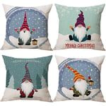 Jul Kuddfodral 45x45 cm Set om 4 Julpynt Svenska Tomtar Jultomte Dekoration Soffa Kuddfodral Juldekoration