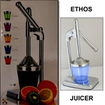 Ethos Chrome Plated Lever-Arm Fruit Juicer Press with Pitcher & Strainer BLUE