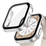 Glas+ cover För Apple Watch case serie 8 7 6 5 4 se 44mm 45mm 41mm 40mm PC Vattentät skärmskydd apple watch Tillbehör Matte silver 09 Series 654 SE 40MM