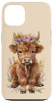 iPhone 13 Cute Highland Cow Purple Flower Water Color Art Farm Animal Case