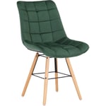 Décoshop26 - Chaise de salle à manger x1 style scandinave couture carrée en velours vert et pieds en bois 100002268