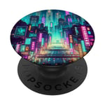 Cyberpunk Cityscape Futuriste Lumineux Retrofuturism PopSockets PopGrip Adhésif