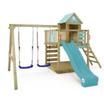 Wickey - Aire de jeux Portique bois Smart Cave avec balançoire et toboggan Cabane enfant exterieur avec bac à sable, échelle d'escalade & accessoires