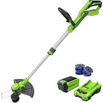 Greenworks Cordless String Trimmer with 2Ah Battery and Charger, Telescopic Shaft, Twist to Edging, Auto Feed, 1.65mm Single Line G40LT33K2 & Tools Single Cord Spool for Lawn Trimmers